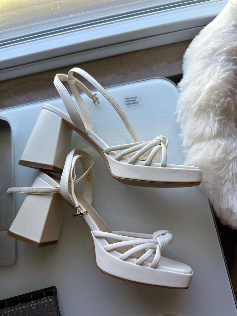 Modatope White Platform Sandals Chunky‎ Heel Ankle Strap Open Toe Square Toe